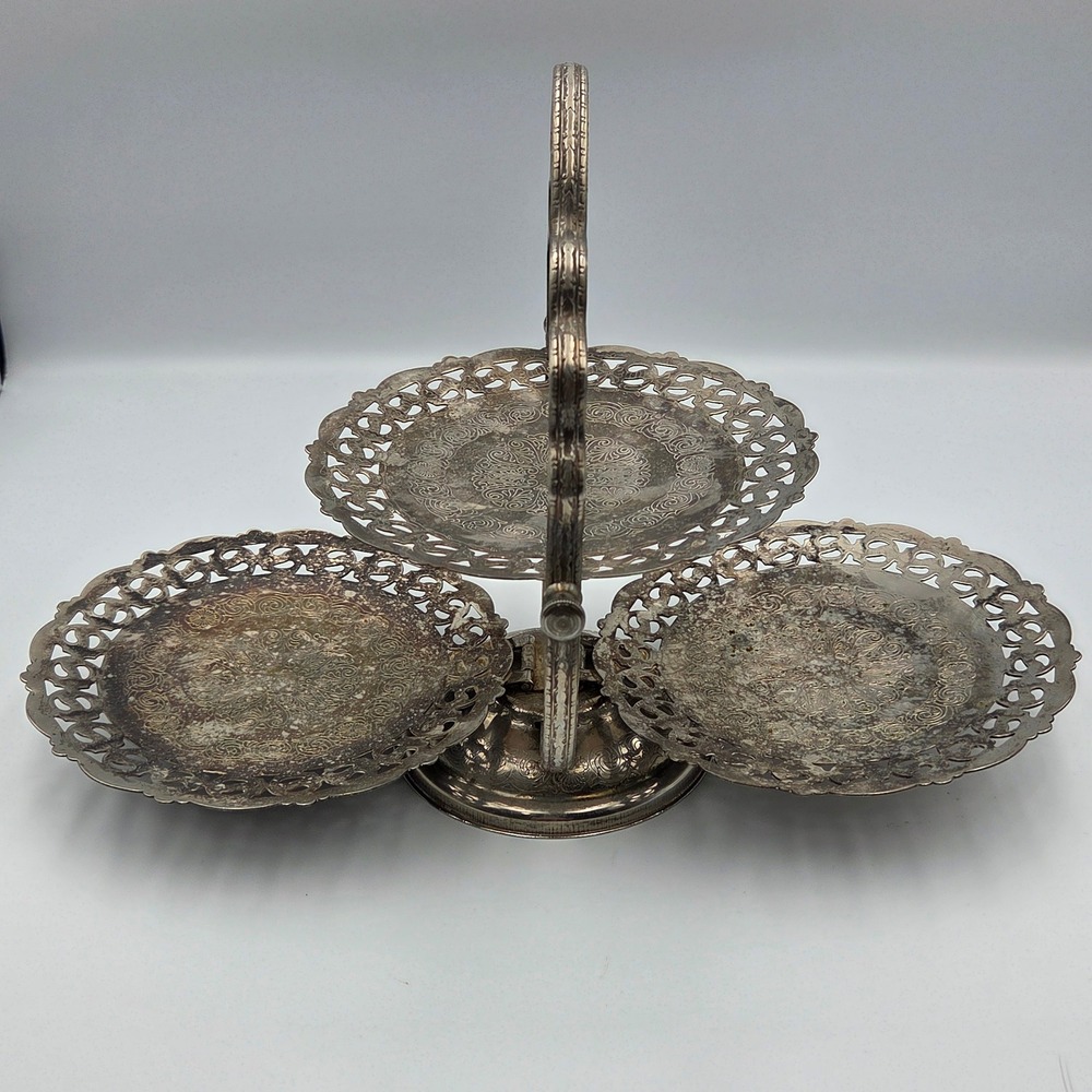 Folding Biscuit Box Server Silver Plated Fair Victorian Filigree England